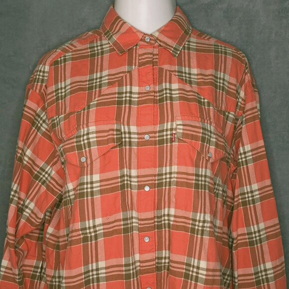Levis Womens Plaid Pearl Snap Shirt XL Long Sleeve Pockets Relaxed Western - Picture 1 of 5